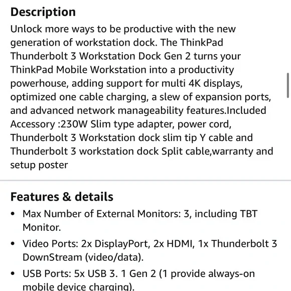 Thunderbolt 3 Workstation Dock - 170W NEW